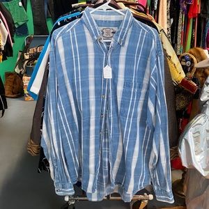 Mens Vintage Double Impact Denim Vertical Stripes Button-Up Shirt